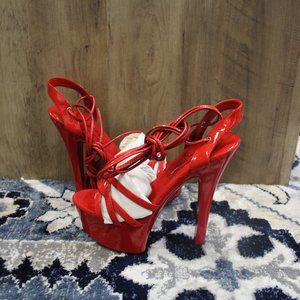 red heels with lace up straps